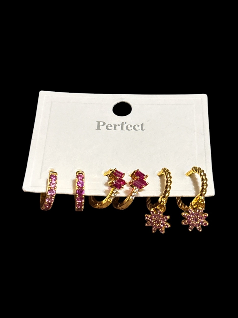 Gold-Tone Pink Crystal Hoop and Drop Earring Set